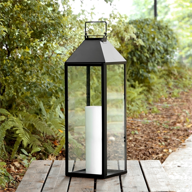 Safavieh Ruane Iron and Glass Outdoor Lantern in Black