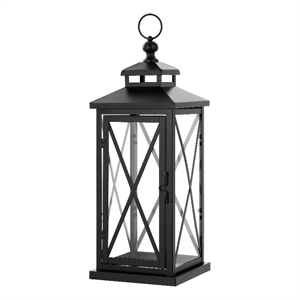 Safavieh Lirio 20.5&quot Iron and Glass Outdoor Lantern Set of 2 in Black