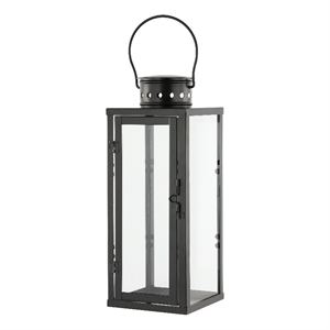 Safavieh Lorient 21.5&quot Iron and Glass Outdoor Lantern Set of 2 in Black