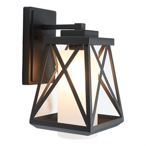 Safavieh Braith 7 &quot Steel and Glass Outdoor Sconce Set of 2 in Black