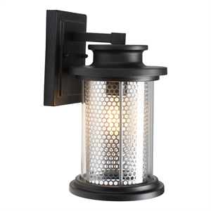 Safavieh Queren 7.67 &quot Steel and Glass Outdoor Wall Sconce Set of 2 in Black