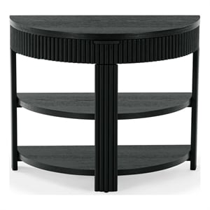 Safavieh Shelbie Reeded Half Moon Wood Console Table in Black / Black