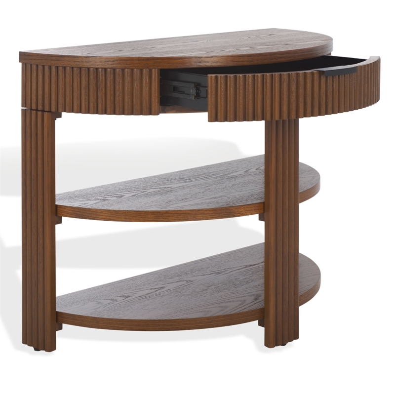 Safavieh Shelbie Reeded Half Moon Wood Console Table in Oak / Black