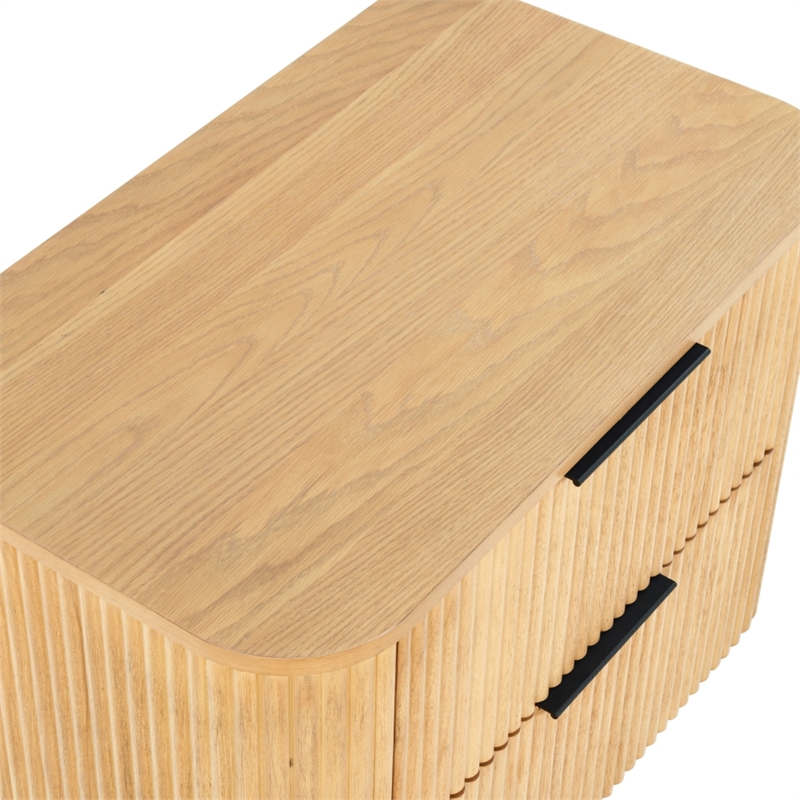 Safavieh Barrymore Reeded Wood 2 Drawer Nightstand in Oak