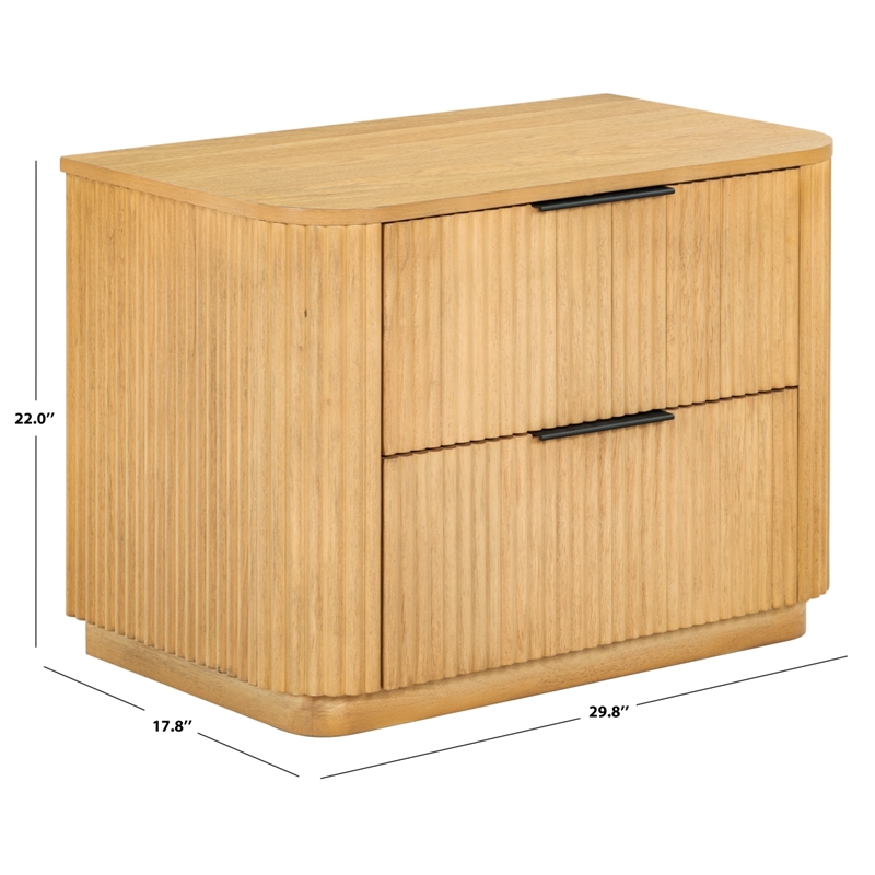 Safavieh Barrymore Reeded Wood 2 Drawer Nightstand in Oak