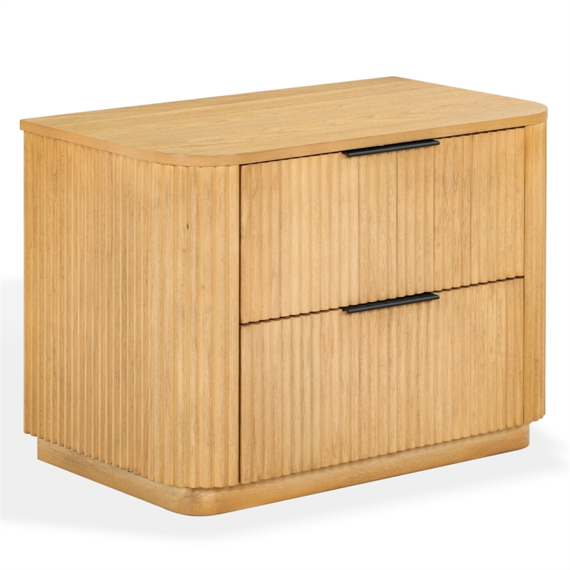 Safavieh Barrymore Reeded Wood 2 Drawer Nightstand in Oak