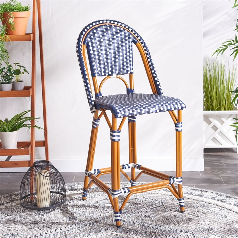 Safavieh California Metal Counter Stool in Navy / White