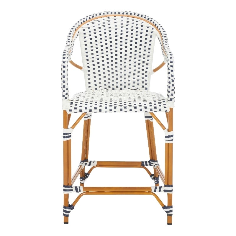 Safavieh California Metal Counter Stool w/ Arm in White / Navy