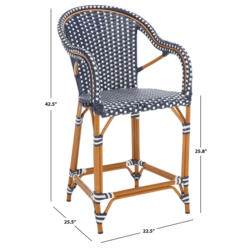 Safavieh California Metal Counter Stool w/ Arm in Navy / White