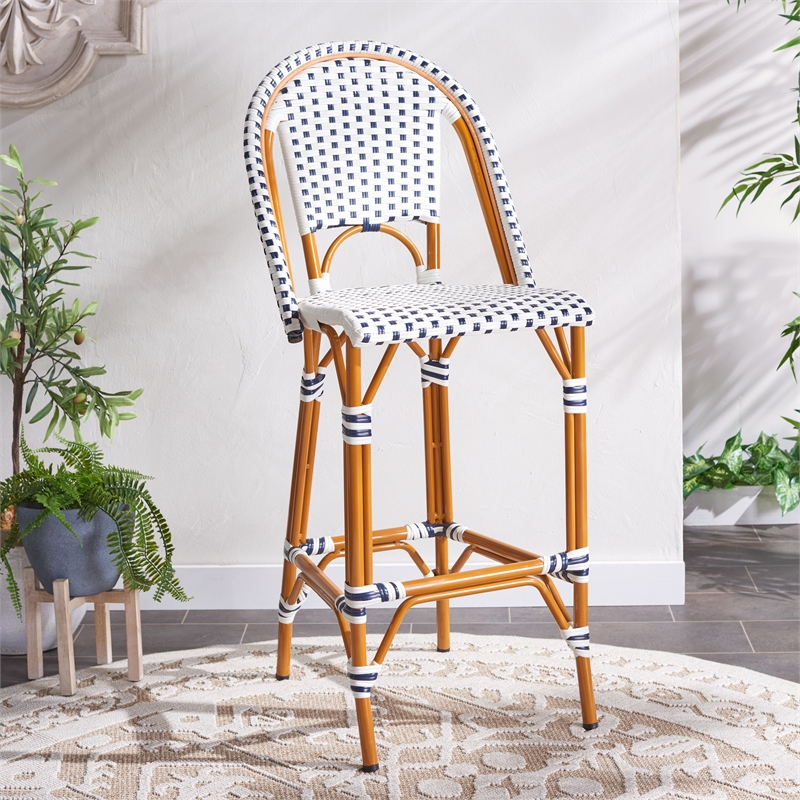 Safavieh California Metal Bar Stool in White / Navy