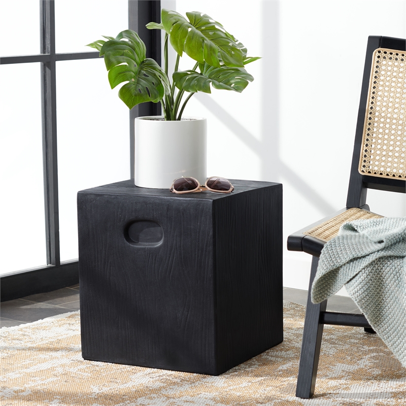 Safavieh Cube In/Outdoor Concrete Accent Stool in Black