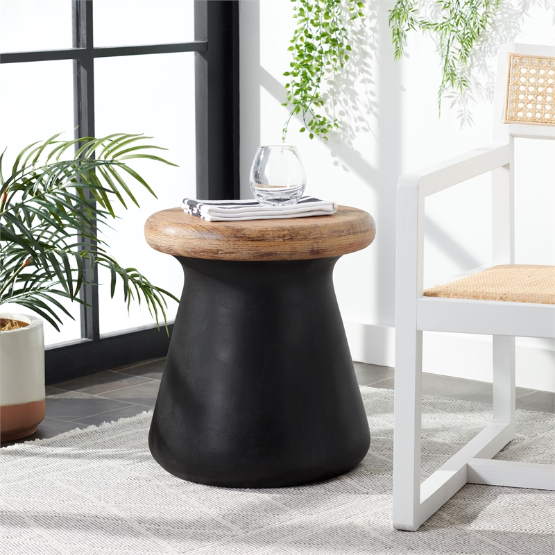 Safavieh Button In/Outdoor Concrete Accent Stool in Black