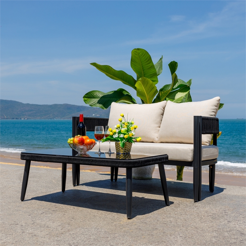 Safavieh Viola Steel Bench and Table  in Black / Taupe