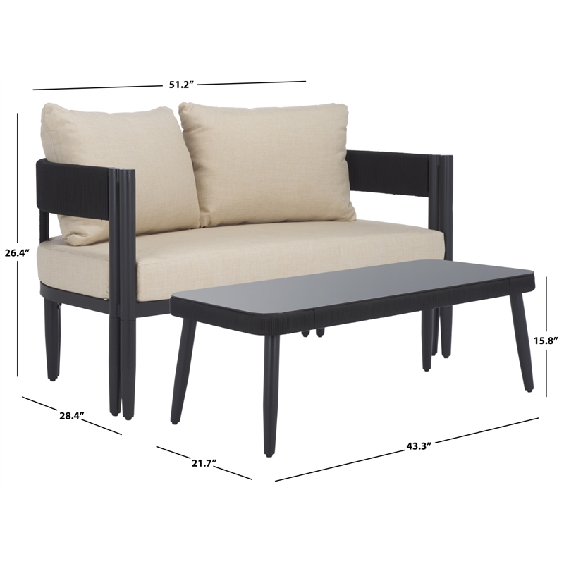 Safavieh Viola Steel Bench and Table  in Black / Taupe