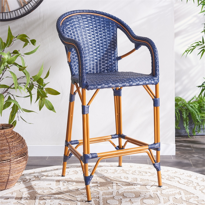 Safavieh California Metal Bar Stool w/ Arms in Navy