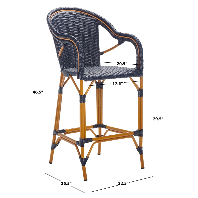 Safavieh California Metal Bar Stool w/ Arms in Navy