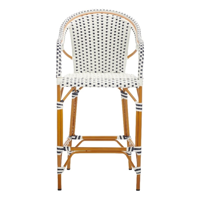 Safavieh California Metal Bar Stool w/ Arms in White / Navy