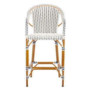 Safavieh California Metal Bar Stool w/ Arms in White / Navy