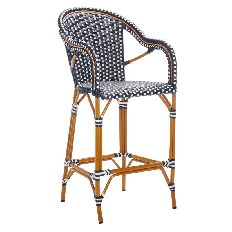 Safavieh California Metal Bar Stool w/ Arms in Navy / White
