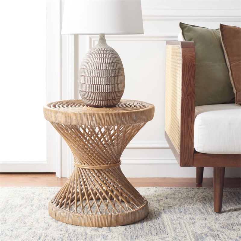 Safavieh Grimson Small Bowed Rattan Coffee Table in Gray / White