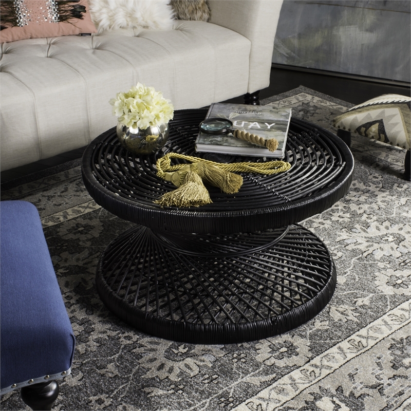 Safavieh Grimson Large Rattan Bowed Coffee Table in Black