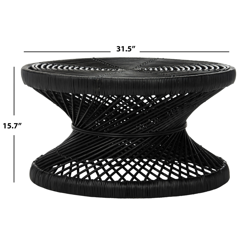 Safavieh Grimson Large Rattan Bowed Coffee Table in Black