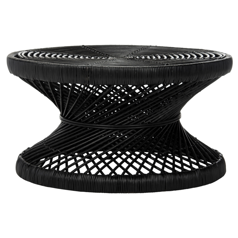 Safavieh Grimson Large Rattan Bowed Coffee Table in Black