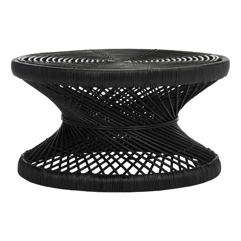 Safavieh Grimson Large Rattan Bowed Coffee Table in Black