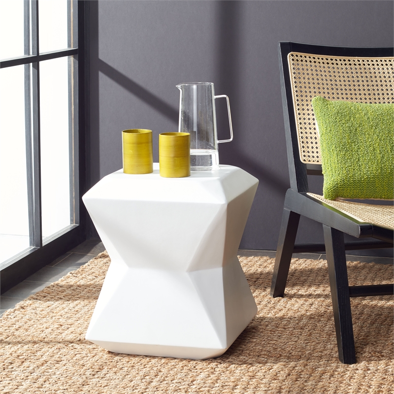 Safavieh Conan Concrete Accent Stool  in Ivory