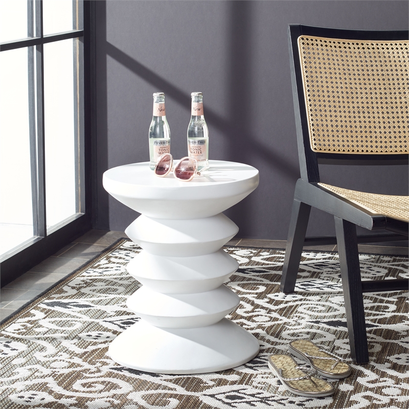 Safavieh Benaya Concrete Accent Stool  in Ivory