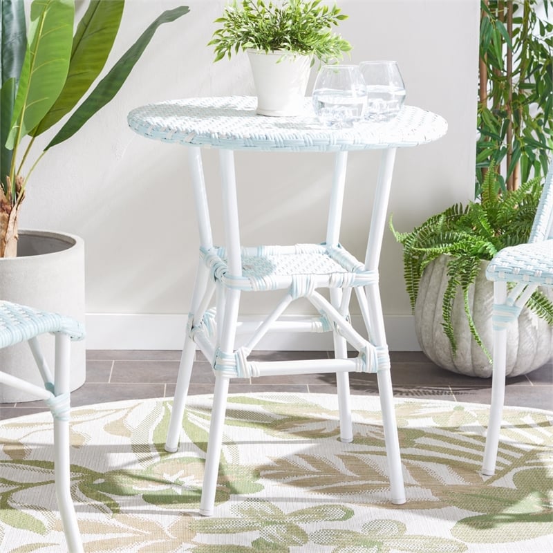 Safavieh California Metal Bistro Table in Baby Blue / White