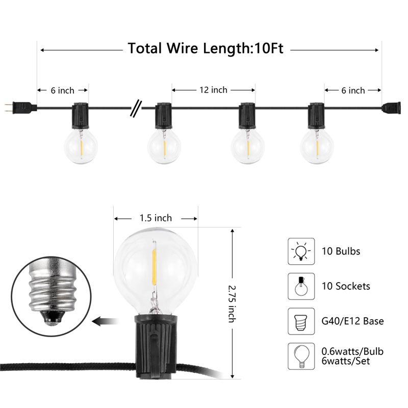 Safavieh Leigh LED Metal and Glass Outdoor String Light in Black