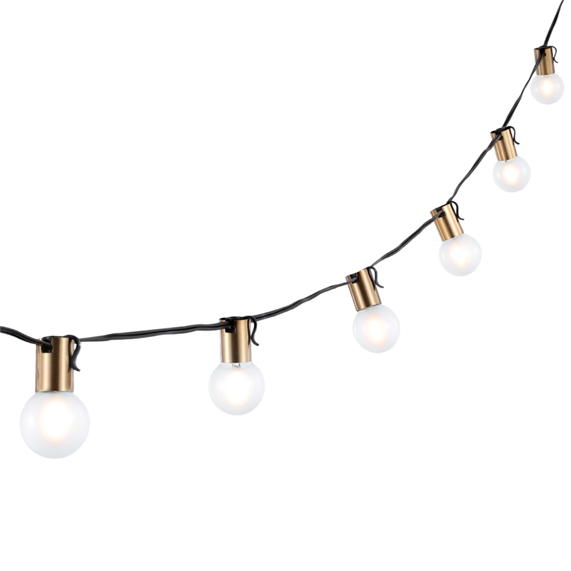 Safavieh Farrynn LED Metal and Glass Outdoor String Light in Brass / Black