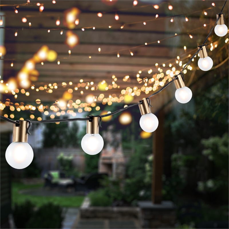 Safavieh Farrynn LED Metal and Glass Outdoor String Light in Brass / Black