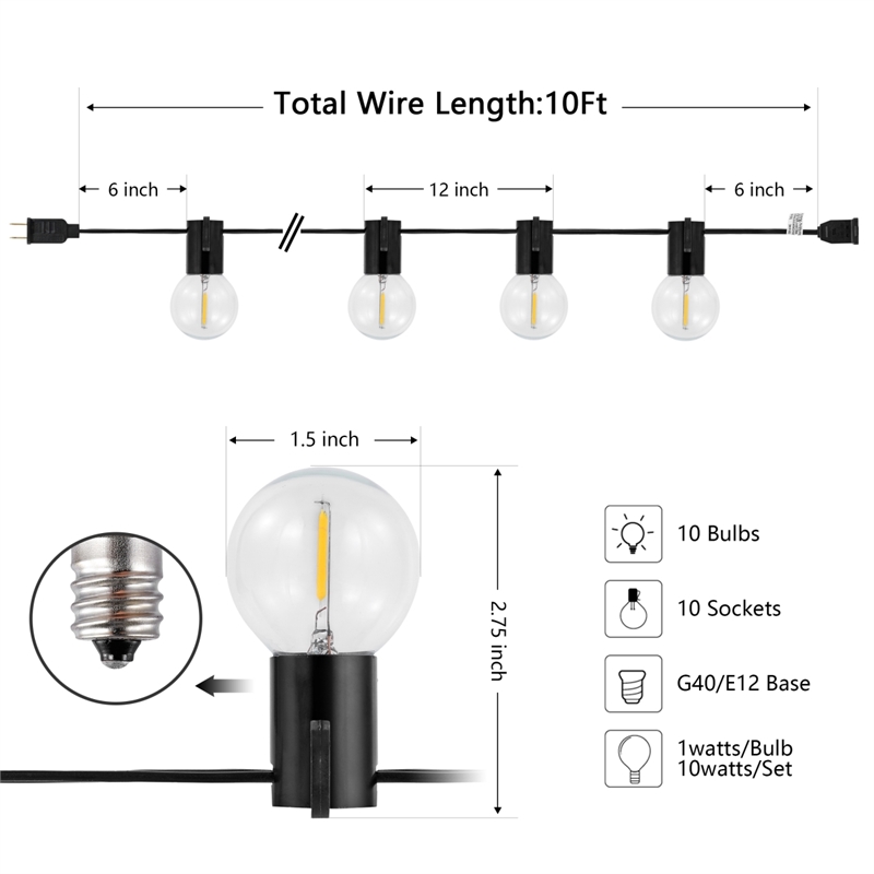 Safavieh Huron LED Metal and Glass Outdoor String Light in Black