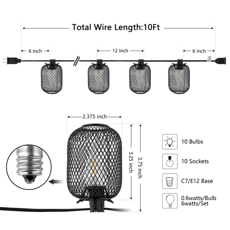 Safavieh Jepsen LED Metal and Glass Outdoor String Light in Black