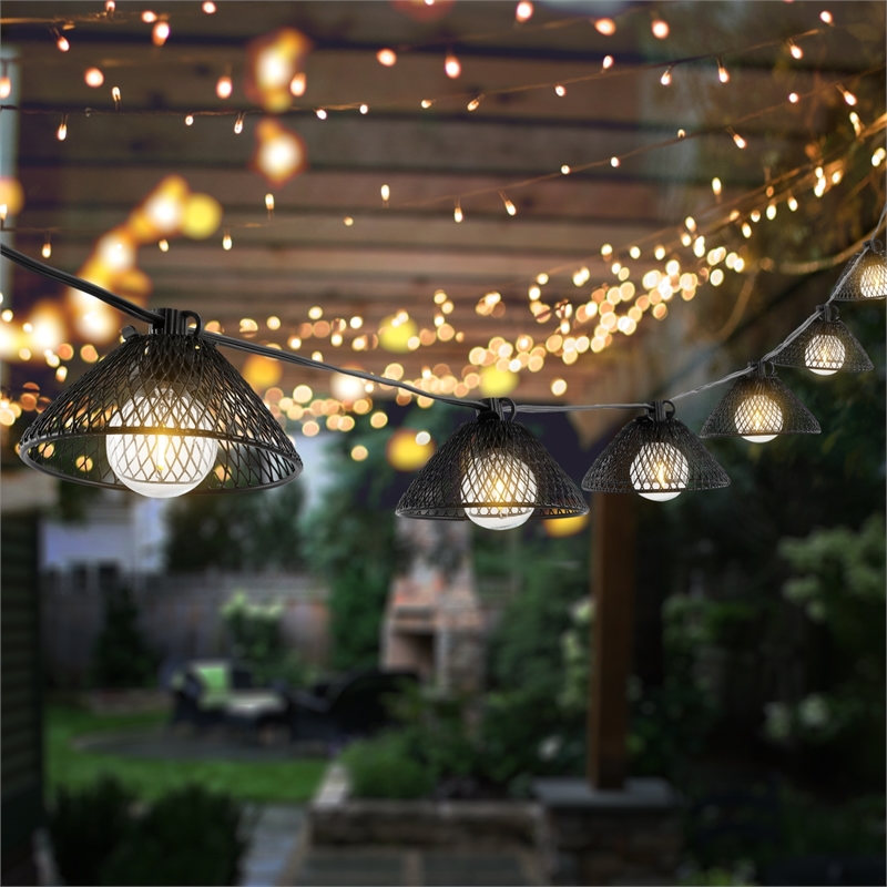 Safavieh Junia LED Metal and Glass Outdoor String Light in Black
