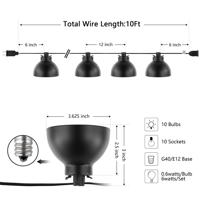 Safavieh Claudie LED Metal and Glass Outdoor String Light in Black