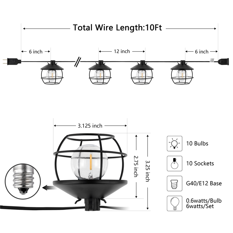 Safavieh Agitha LED Plastic and Metal Outdoor String Light in Black