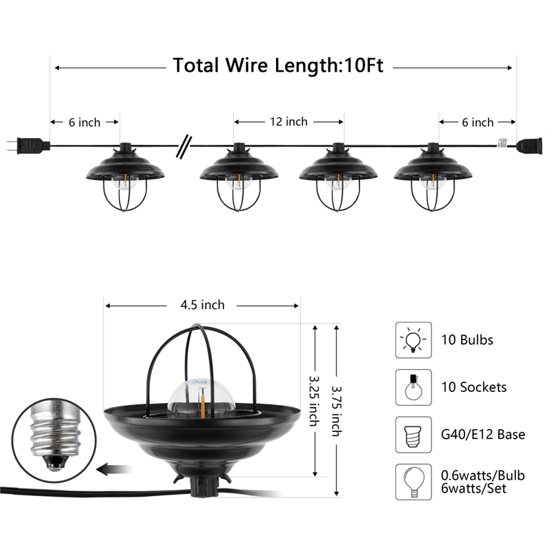 Safavieh Aislin LED Plastic and Metal Outdoor String Light in Black