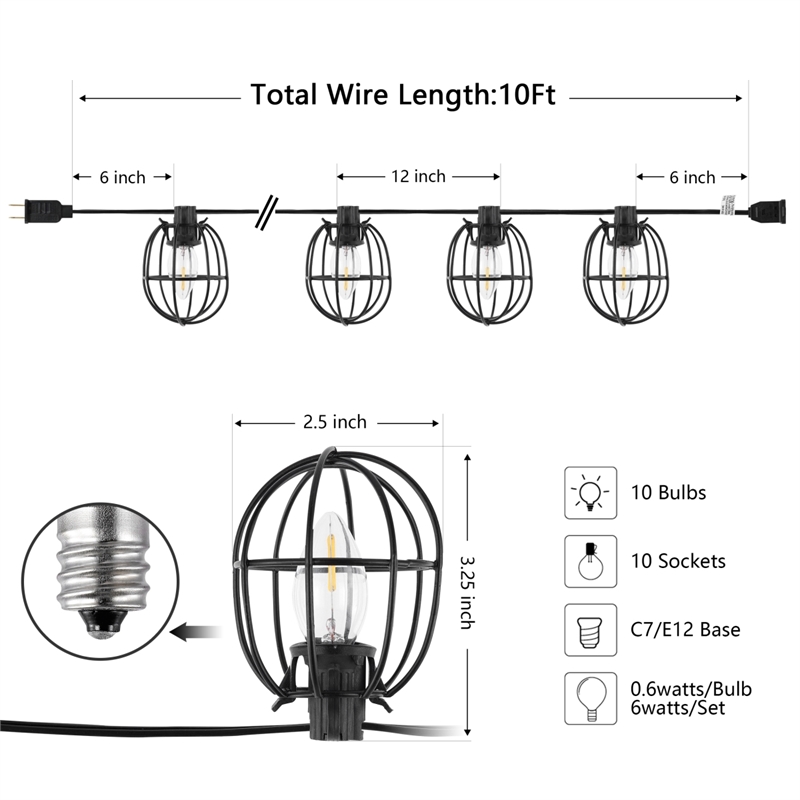 Safavieh Garnet LED Plastic and Metal Outdoor String Light in Black