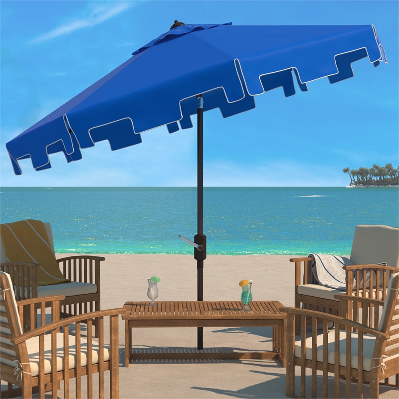 Safavieh Zimmerman 9 Ft Metal and Fabric Crank Umbrella in Blue