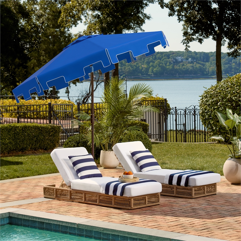 Safavieh Zimmerman 9 Ft Metal and Fabric Crank Umbrella in Blue