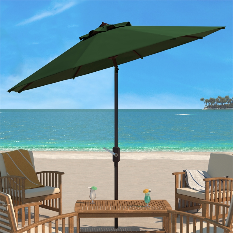 Safavieh Ortega 9 Ft Metal and Fabric Crank Umbrella in Green