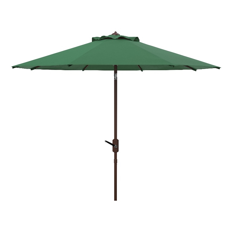 Safavieh Ortega 9 Ft Metal and Fabric Crank Umbrella in Green