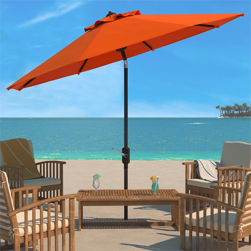 Safavieh Ortega 9 Ft Metal and Fabric Crank Umbrella in Orange