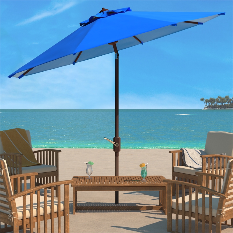 Safavieh Ortega 9 Ft Metal and Fabric Crank Umbrella in Blue