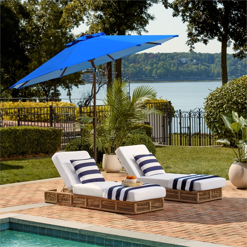 Safavieh Ortega 9 Ft Metal and Fabric Crank Umbrella in Blue