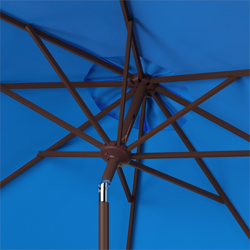 Safavieh Ortega 9 Ft Metal and Fabric Crank Umbrella in Blue