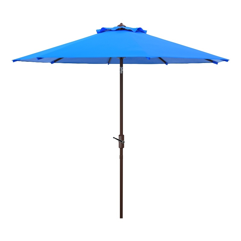 Safavieh Ortega 9 Ft Metal and Fabric Crank Umbrella in Blue